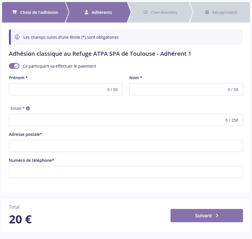 Étape 2 : Formulaire adhérent