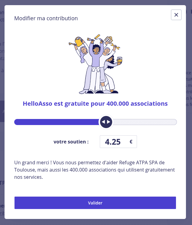 Étape 4 : Modification de la contribution - Pop-up